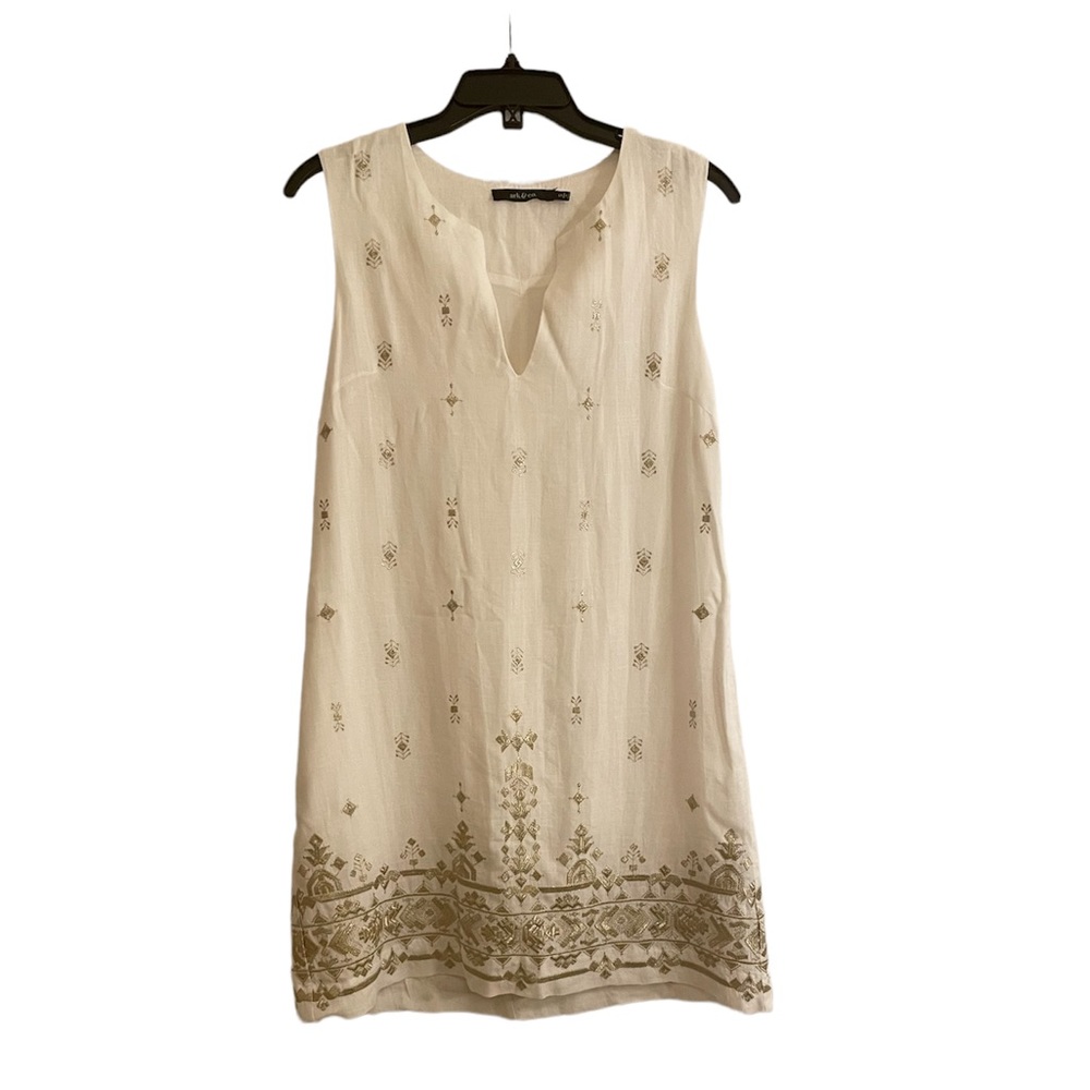 ARK & CO White and Metallic Embroidered Sleeveless Fully Lined Dress